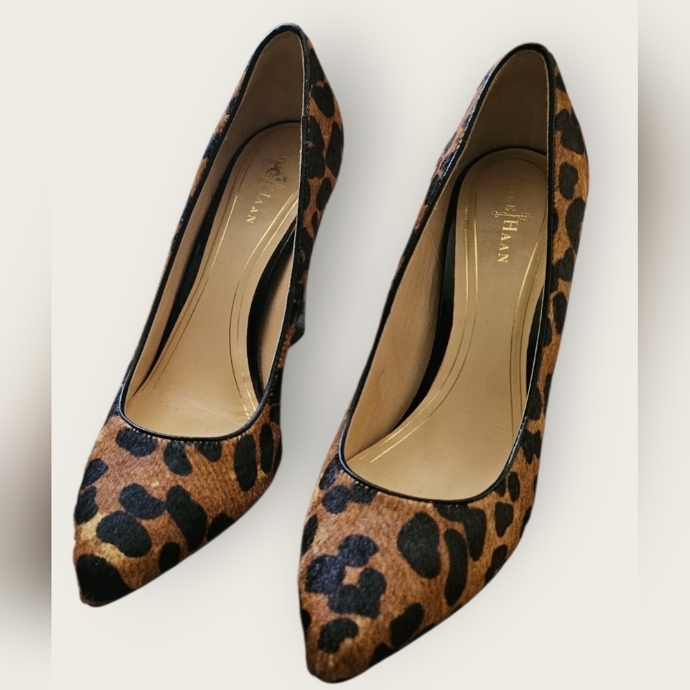 Cole Haan Chelsea Calf Hair Leopard Print Chunky Heel Pumps Women 7.5B - Picture 3 of 6